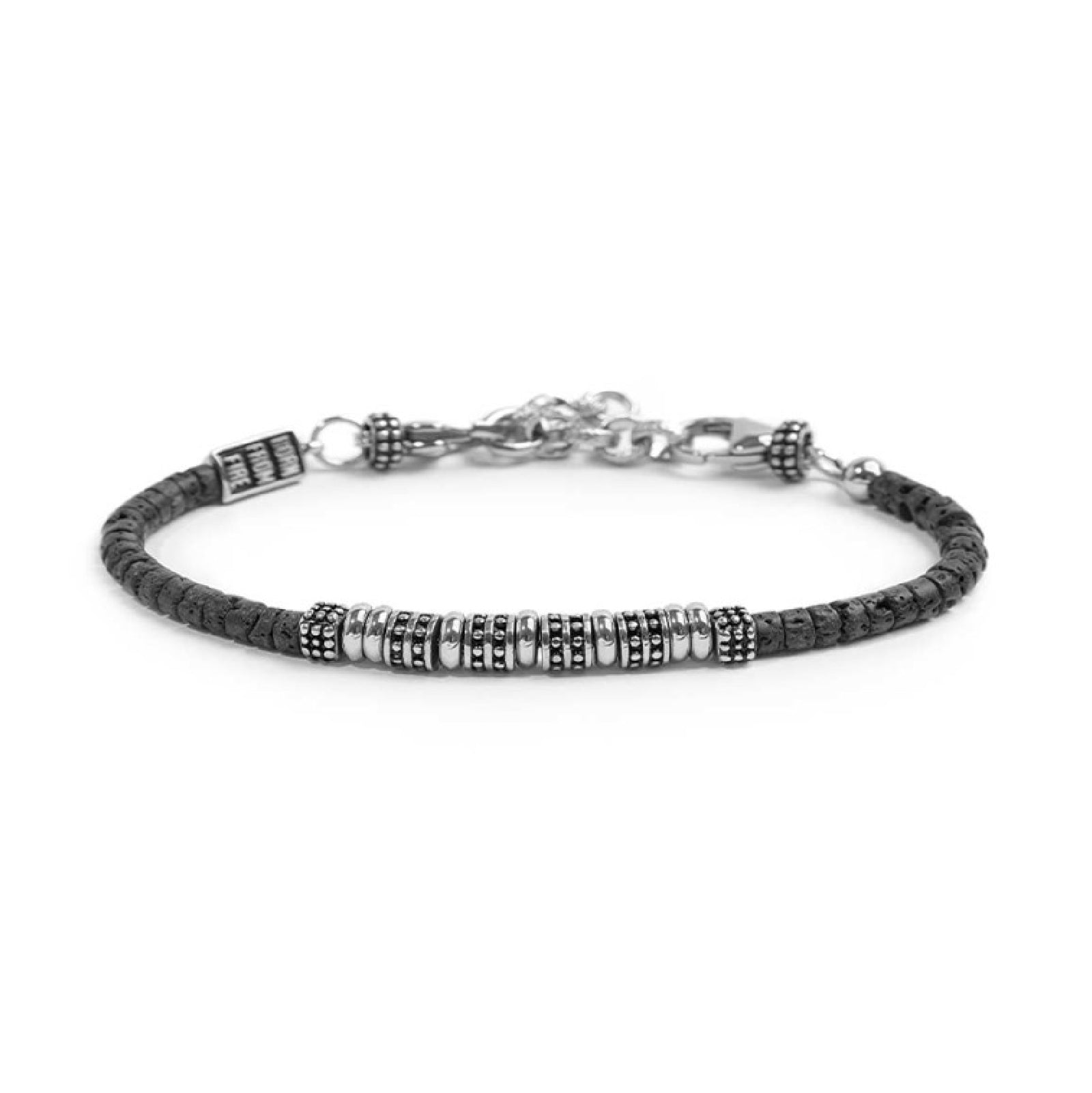 Bracciale Marlù in acciaio e dischetti di pietra lavica nera 23 cm