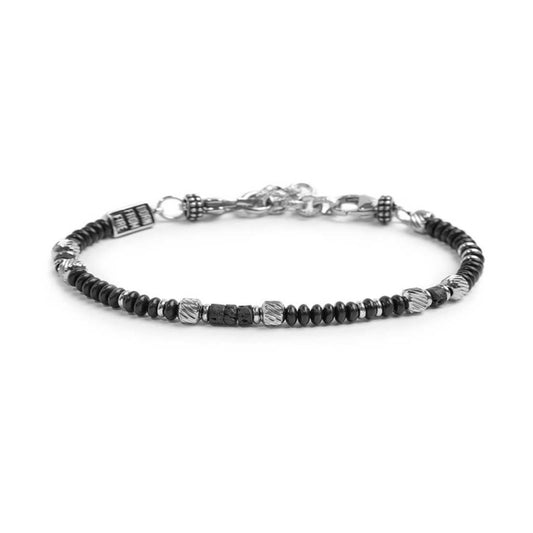 Bracciale Marlù in acciaio con onice nera e pietra lavica 23 cm