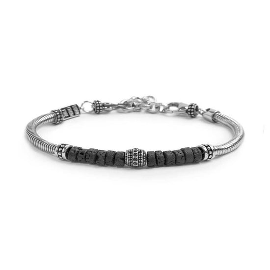 Bracciale catena snake Marlù in acciaio con pietra lavica 23 cm