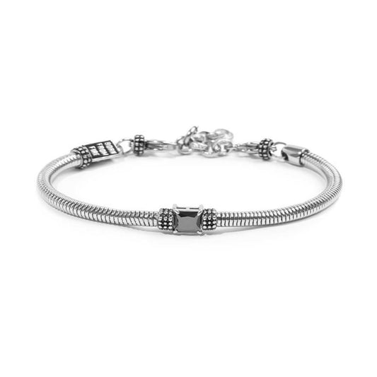 Bracciale catena snake Marlù in acciaio con zircone nero 23 cm