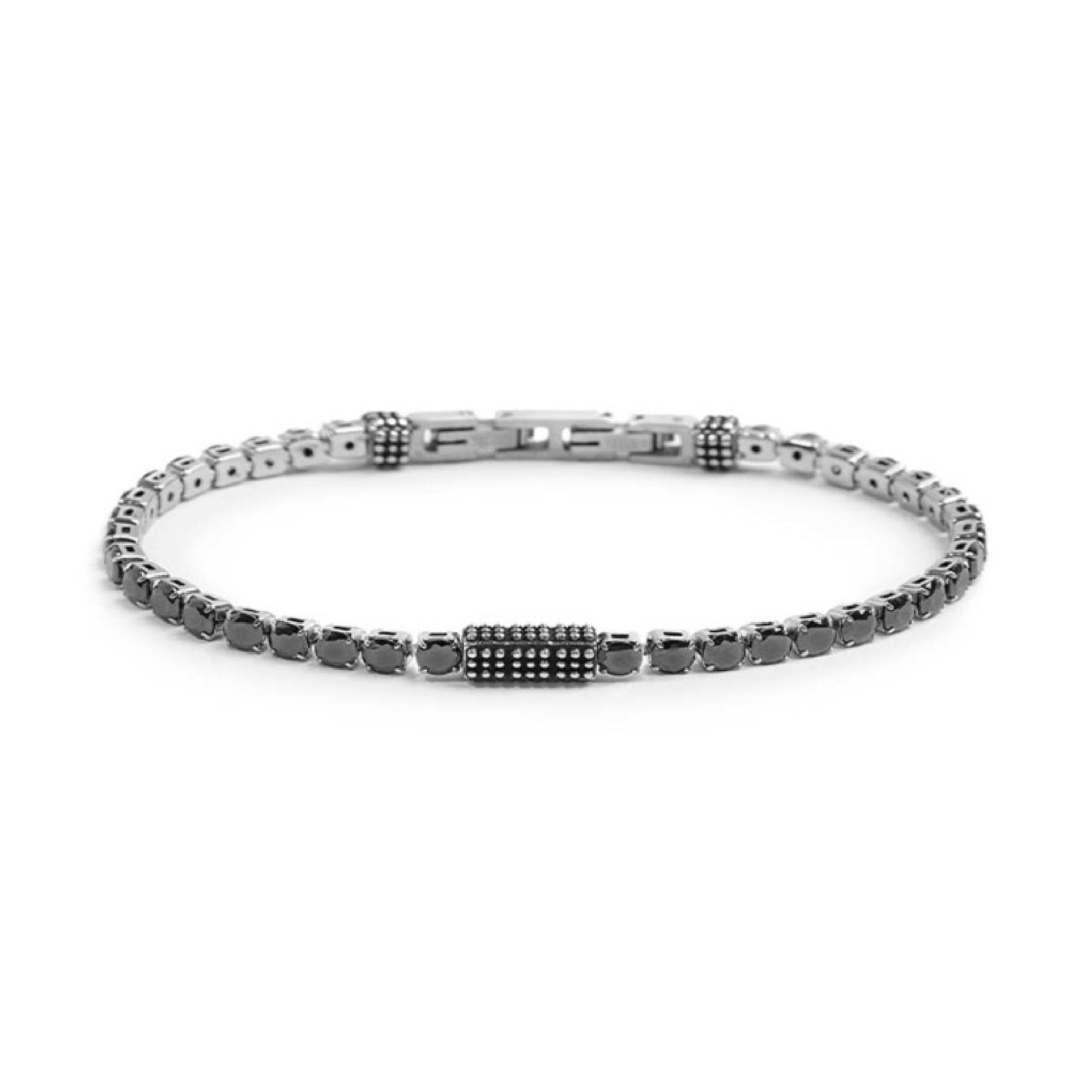 Bracciale tennis Marlù in acciaio con zirconi di colore nero 18 cm