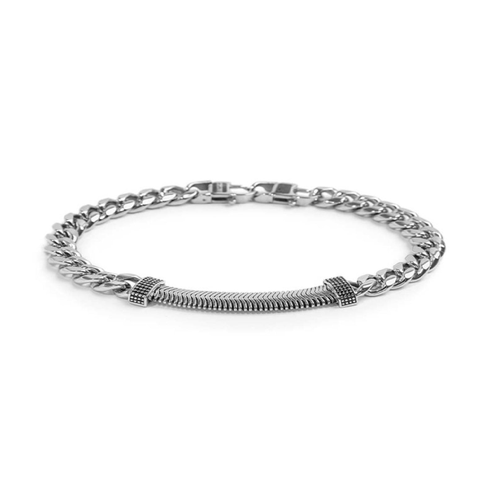 Bracciale catena cubana e snake Marlù in acciaio 316L Regolabile 20-22 cm