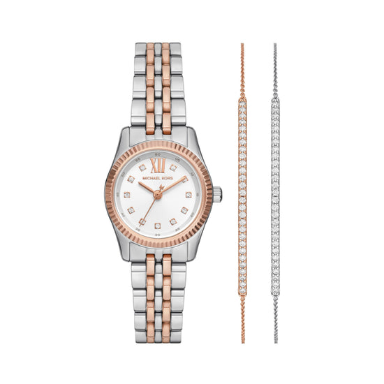 Set Michael Kors con orologio Lexington bicolore e bracciale MISURA UNICA