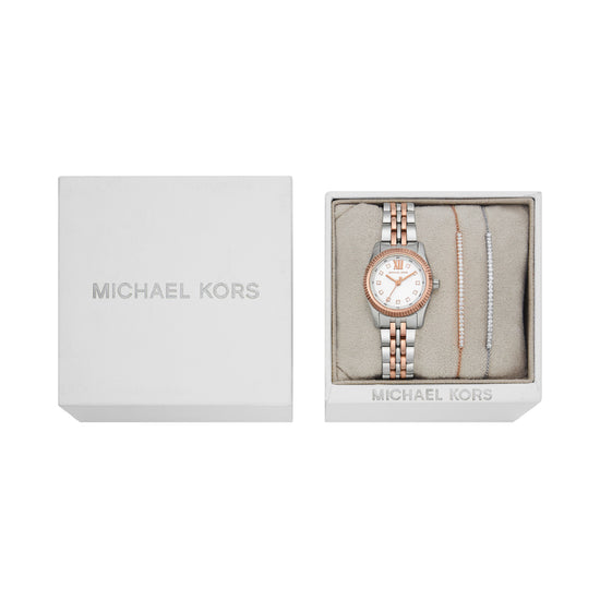 Set Michael Kors con orologio Lexington bicolore e bracciale MISURA UNICA