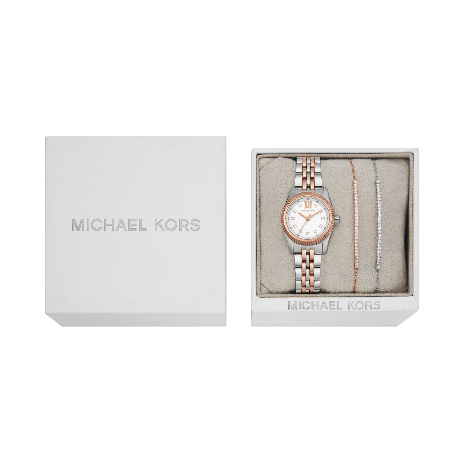 Set Michael Kors con orologio Lexington bicolore e bracciale MISURA UNICA