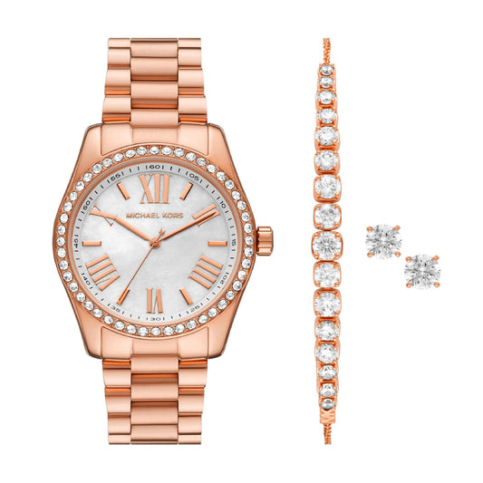 Cofanetto orologio orecchini bracciale Michael Kors donna acciaio rosé cristalli