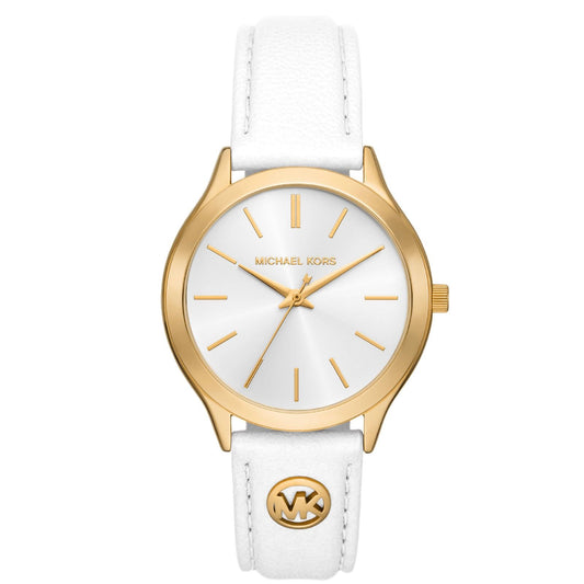 Orologio donna Michael Kors Slim Runway in acciaio rosé e pelle bianca 38mm