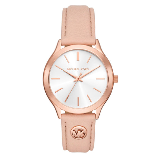 Orologio donna Michael Kors Slim Runway in acciaio rosé e pelle bianca 38mm