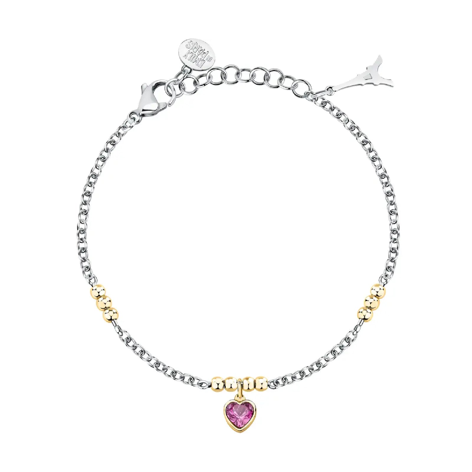 Bracciale con pendente Morellato in acciaio con zircone rosa 16 cm