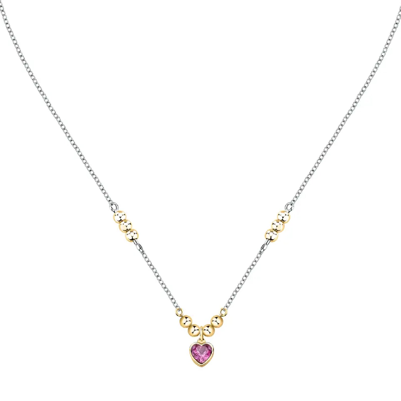 Collana con pendente Morellato in acciaio con zircone rosa 40 cm