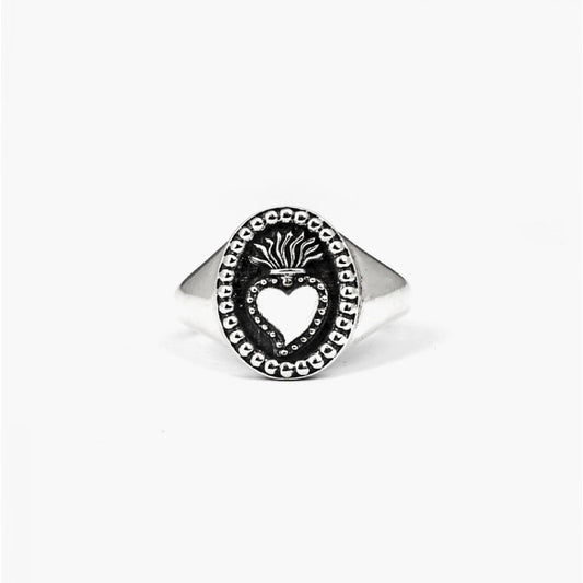 Anello chevalier ovale Nove25 Traditional donna argento con cuore ex-novo