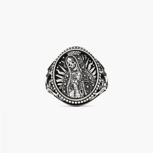 Anello chevalier Nove25 Traditional unisex in argento con Santa Muerte