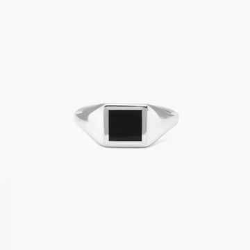 Anello chevalier quadrato mignolo Nove25 Timeless unisex argento e smalto nero