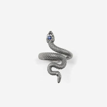 Anello Nove25 Snake unisex in argento con serpente e spinello blu