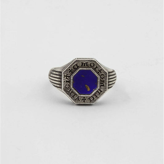 Anello chevalier ottagonale Nove25 Antique unisex in argento con lapis