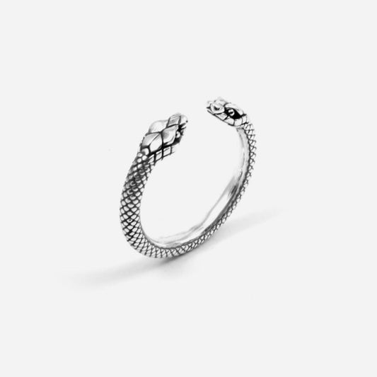 Anello fedina aperto Nove25 Snake unisex in argento con teste di serpenti