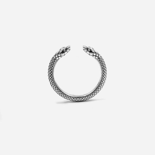 Anello fedina aperto Nove25 Snake unisex in argento con teste di serpenti