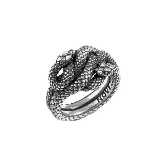 Anello unisex Nove25 Snake in argento con due serpenti che si avvolgono