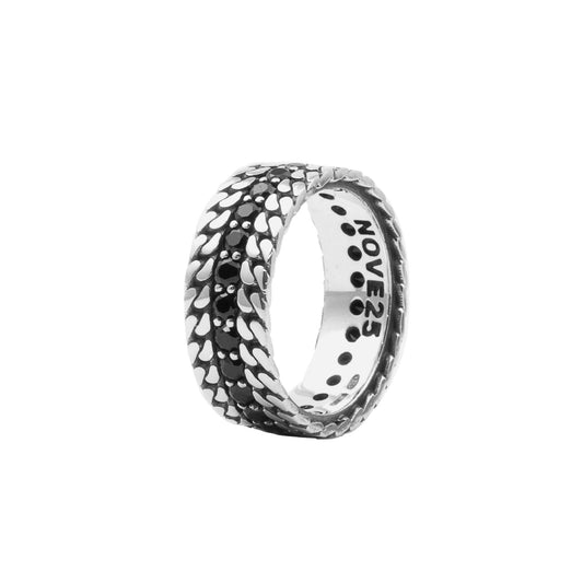 Anello unisex Nove25 Timeless in argento catena grumetta e zirconi neri