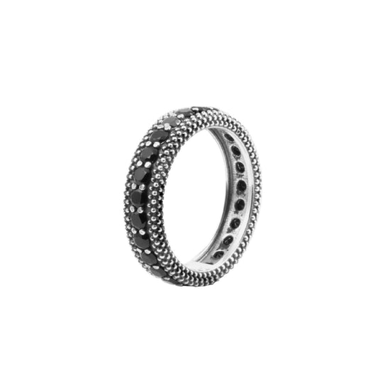 Anello unisex Nove25 Puntinati in argento con puntini e zirconi neri