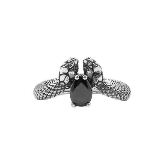 Anello unisex Nove25 Snake in argento con due serpenti e uno zircone nero