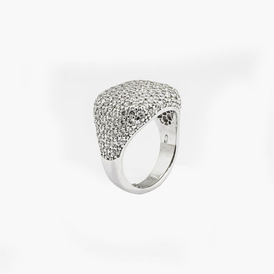 Anello chevalier Nove25 Brillanti unisex in argento con pavé zirconi bianchi