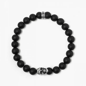 Bracciale Nove25 Traditional uomo agata nera 080 e teschio argento