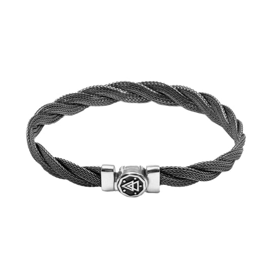 Bracciale rigido unisex Nove25 Timeless in argento brunito con maglia a treccia