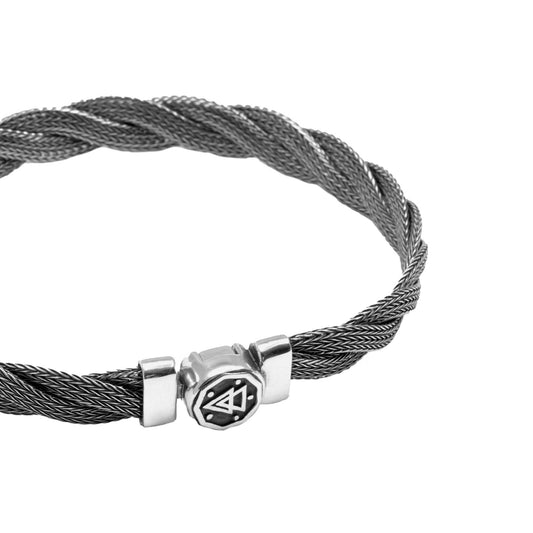 Bracciale rigido unisex Nove25 Timeless in argento brunito con maglia a treccia