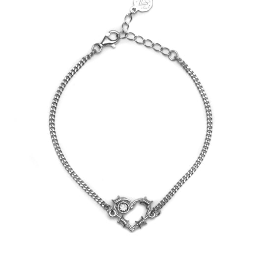 Bracciale donna Nove25 Filo Spinato in argent con cuore di filo spinato e zircone