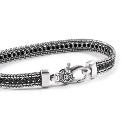 Bracciale tennis unisex Nove25 Timeless argento brunito con zirconi neri