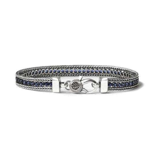 Bracciale tennis unisex Nove25 Timeless argento brunito con zirconi blu