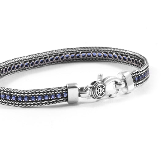 Bracciale tennis unisex Nove25 Timeless argento brunito con zirconi blu