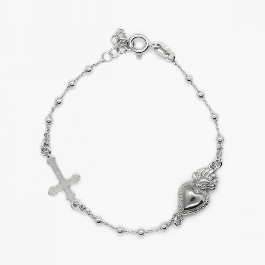 Bracciale rosario Nove25 Traditional unisex in argento con cuore e croce