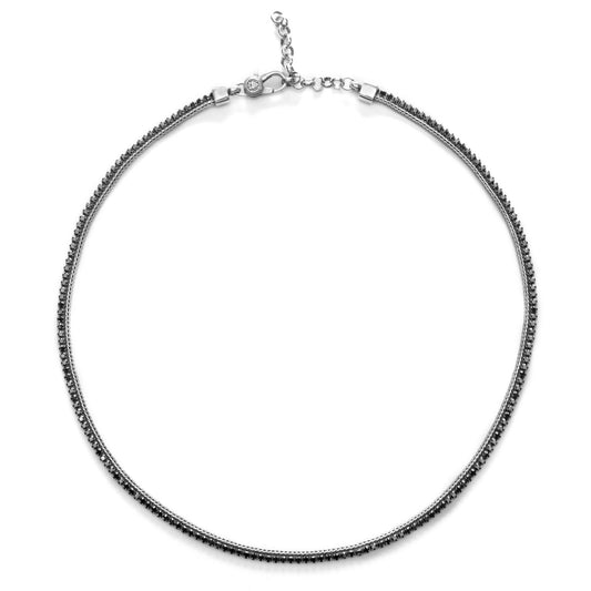 Collana unisex Nove25 Timeless argento brunito striciaì zirconia neri