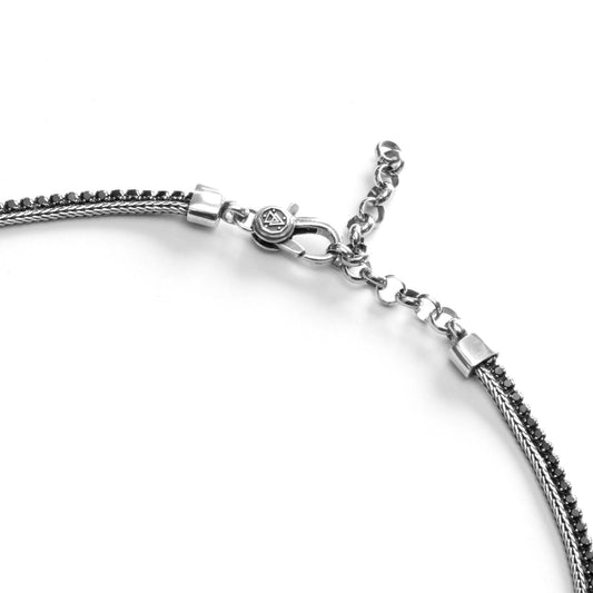 Collana unisex Nove25 Timeless argento brunito striciaì zirconia neri