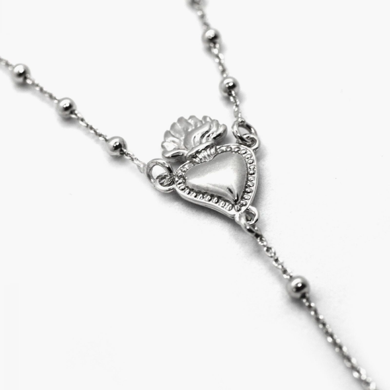 Collana rosario Nove25 Traditional unisex in argento sfere, cuore e croce N25COLST195-O-S-2