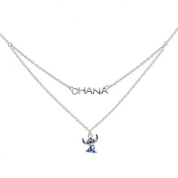 Collana girocollo Disney Stitch bambina argento con Stitch e scritta Ohana