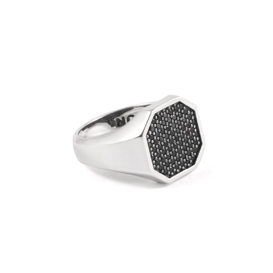 Anello chevalier Nove25 in argento con zirconi neri unisex 12