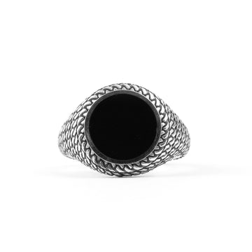 Anello chevalier Nove25 in argento con agata nera unisex 18