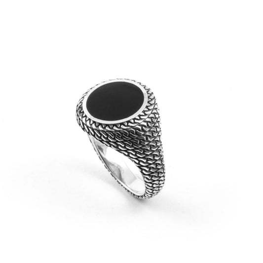 Anello chevalier Nove25 in argento con agata nera unisex 18