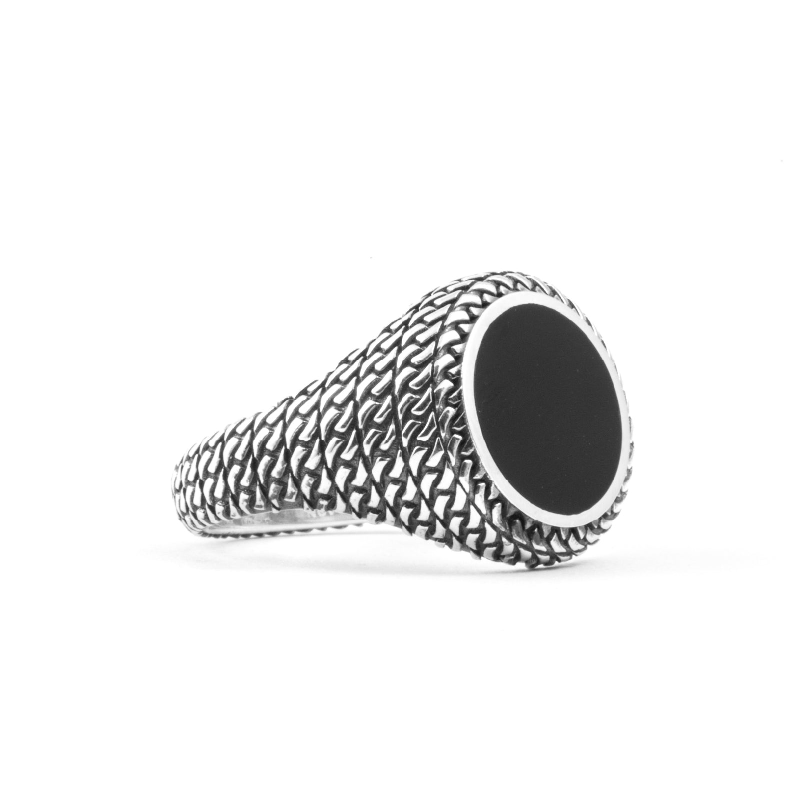 Anello chevalier Nove25 in argento con agata nera unisex 18