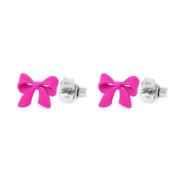 Orecchini piccoli donna Rue Des Mille Candy Bow in argento a fiocco fucsia