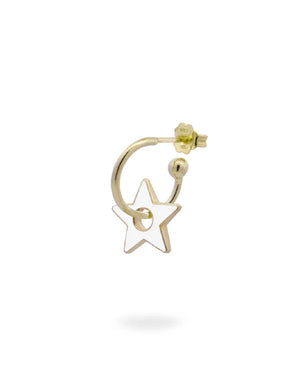 Mono orecchino a cerchio da donna Rue Des Mille ColorFun in argento 925 dorato con ciondolo a forma di stella bianca OR-023.CER.BI.AU