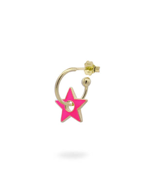 Mono orecchino a cerchio da donna Rue Des Mille ColorFun in argento 925 dorato con ciondolo a forma di stella rosa OR-023.CER.RO.AU