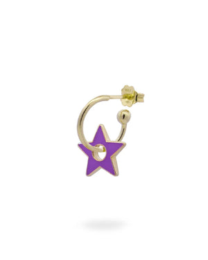 Mono orecchino a cerchio da donna Rue Des Mille ColorFun in argento 925 dorato con ciondolo a forma di stella viola OR-023.CER.VI.AU