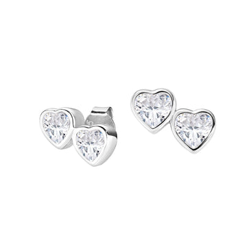 Orecchini lobo donna Amen Amore in argento con due zirconi a cuore