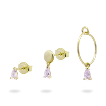 Set tre orecchini donna Rue Des Mille Shapes in argento oro asimmetrici con zirconi ORZ-020-M9-AU-1