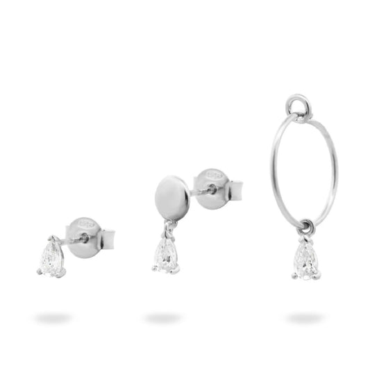 Set tre orecchini donna Rue Des Mille Shapes in argento asimmetrici con zirconi