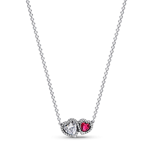 Collana Pandora in argento cuori di zirconi bianco e rosso MISURA UNICA